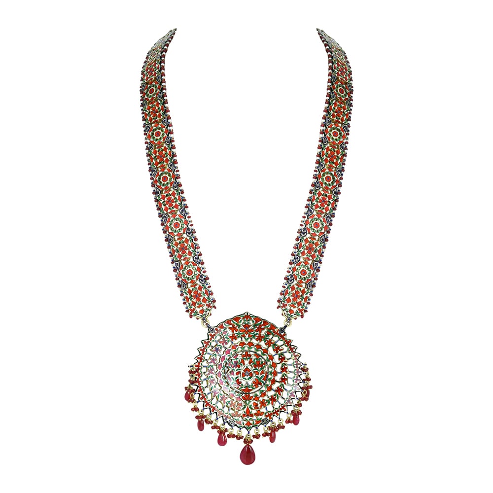 Ruby Beaded Polki Pendant with Intricate Circular Design